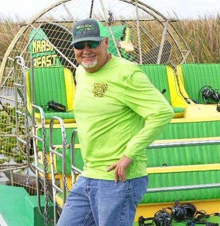 Captain John Smith, U.S. Coast Guard 100-Ton Master Captain and owner of Marsh Beast Airboat Tours, near Vero Beach, Florida